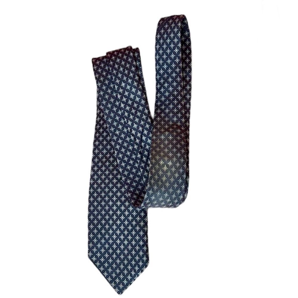 Christian Dior Vintage Men’s Dress Suit Tie Dark Blue White Diamond Pattern